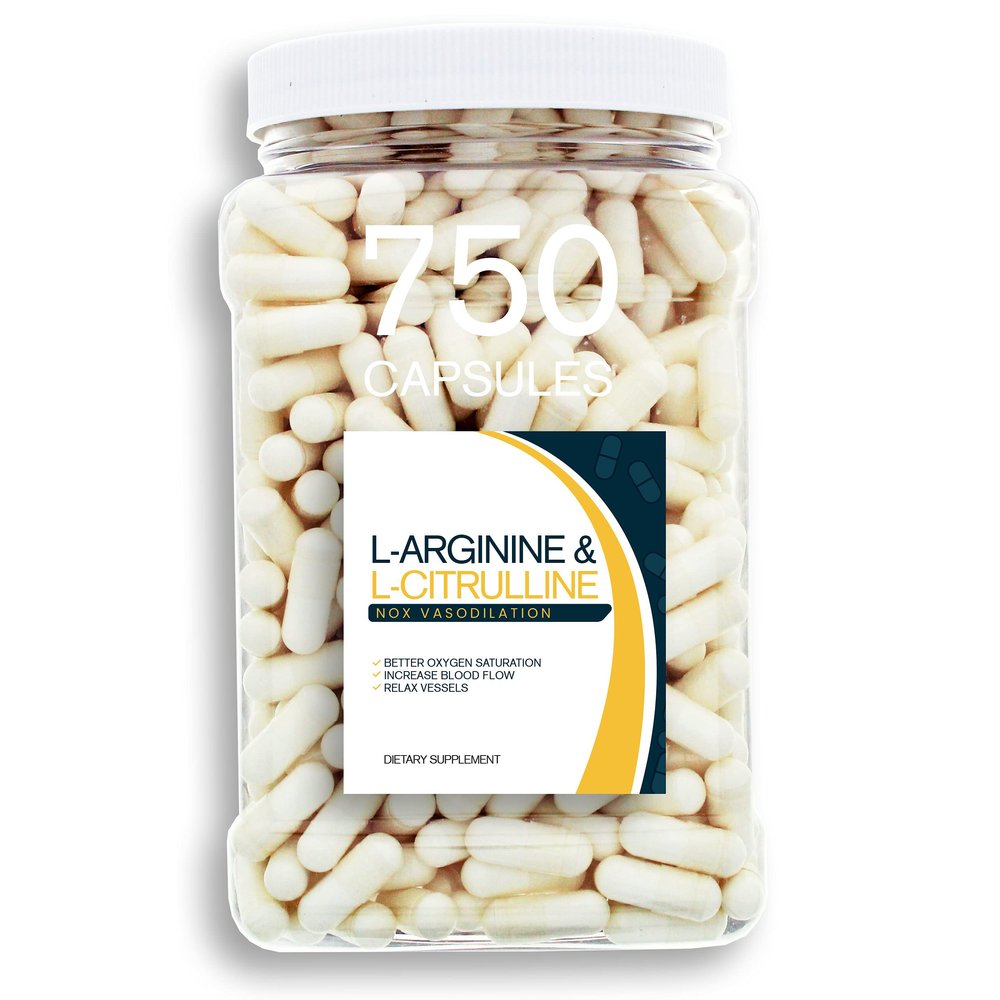 Bulk Buy NOX Blend - 750 Capsules of L-Arginine & L-Citrulline in a Clear Square Grip Jar