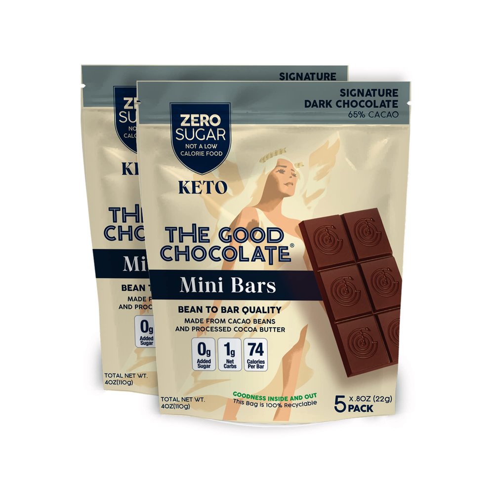 THE GOOD CHOCOLATE - Mini Signature Dark Chocolate Bars with Zero Sugar & Lower Net Carb - Keto Chocolate Bar Offers Lower Calorie Chocolate Candy - All Natural Non-GMO (Pack of 10)