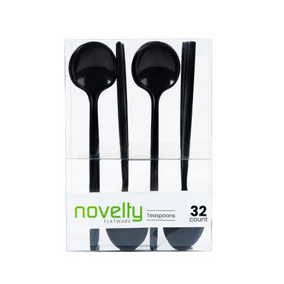 Novelty Modern Flatware, Cutlery, Teaspoons/Dessert Spoon Luxury Black 32 Count