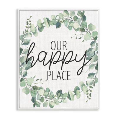 Eucalyptus Wreath Happy Place Greeting, 16 x 20 Inch Framed Gicle Print