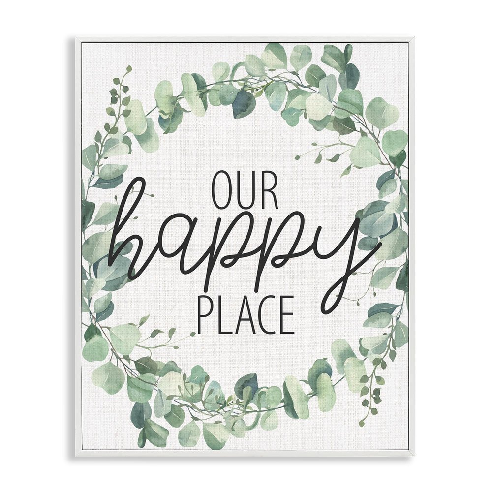 Eucalyptus Wreath Happy Place Greeting, 16 x 20 Inch Framed Gicle Print