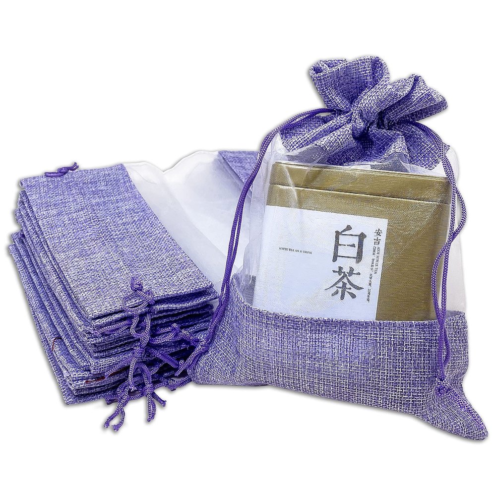 12-Pack Large Linen Burlap & Organza Gift Bags w. Drawstrings (6.5x8.5 in, Lavender) - Party Favors, Presents, Samples & Treats Mesh Pouch by The Display Guys