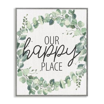 Eucalyptus Wreath Happy Place Greeting, 16 x 20 Inch Framed Gicle Print
