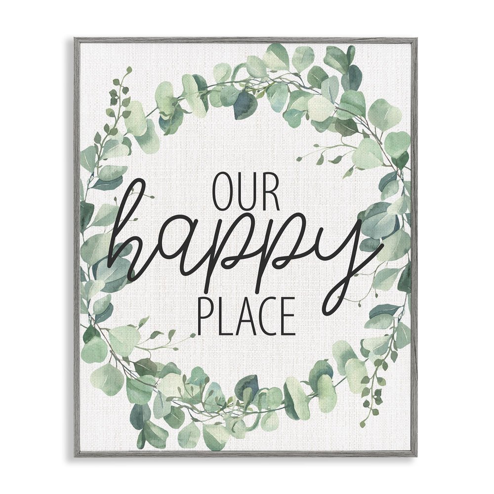 Eucalyptus Wreath Happy Place Greeting, 16 x 20 Inch Framed Gicle Print