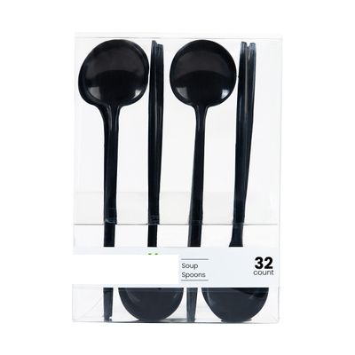 Novelty Modern Flatware, Cutlery, Soup Spoons Luxury Black 32 Count