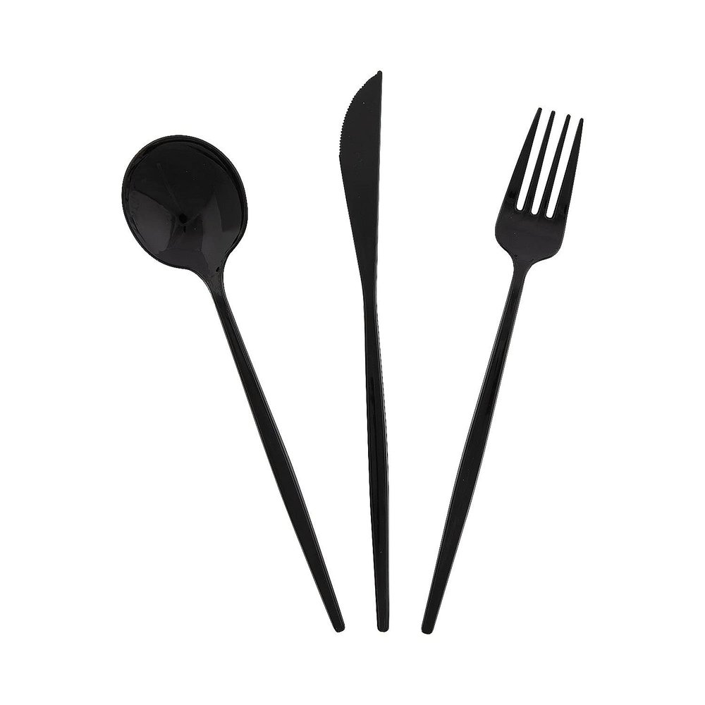 Modern Plastic Black Cutlery Sets - 24 ct - Party Supplies - 24 Pieces