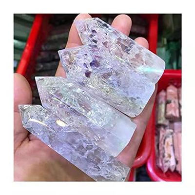 1pc Polished Gemstone Crystals Points Natural White Crack Clear Quartz Crystal Wand 70-75mm for Home Decoration