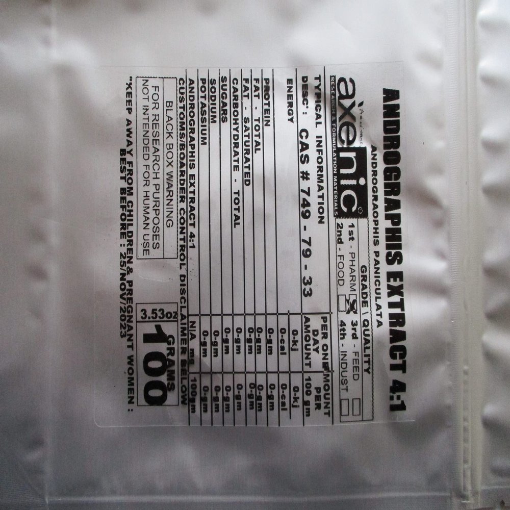100 Grams Andrographis Paniculata Extract 4:1 Powder (20% Andrographolides)