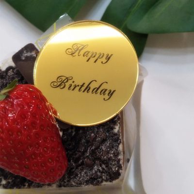 12pcs Acrylic Cake Disc, Happy Birthday Cake Disc Cupcake Toppers, Engraved Topper,Mini Acrylic Cake Toppers (Gold Mirror)