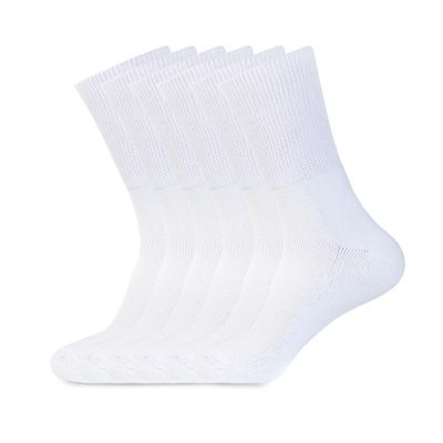 1SOCK2SOCK 6 Pack Diabetic Crew Socks, Therapeutic, Non-Binding Circulatory Silky Soft Cushioned Socks (White, Medium)