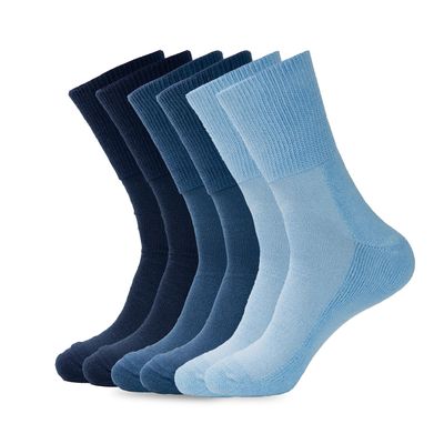 1SOCK2SOCK 6 Pack Diabetic Crew Socks, Therapeutic, Non-Binding Circulatory Silky Soft Cushioned Socks Blue Medium