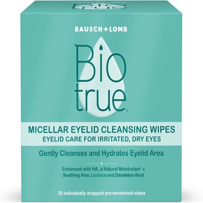 Biotrue Micellar Eyelid Care for Irritated and Dry Eyes Cleansing Wipes, from Bausch + Lomb, Multi, 30 Count