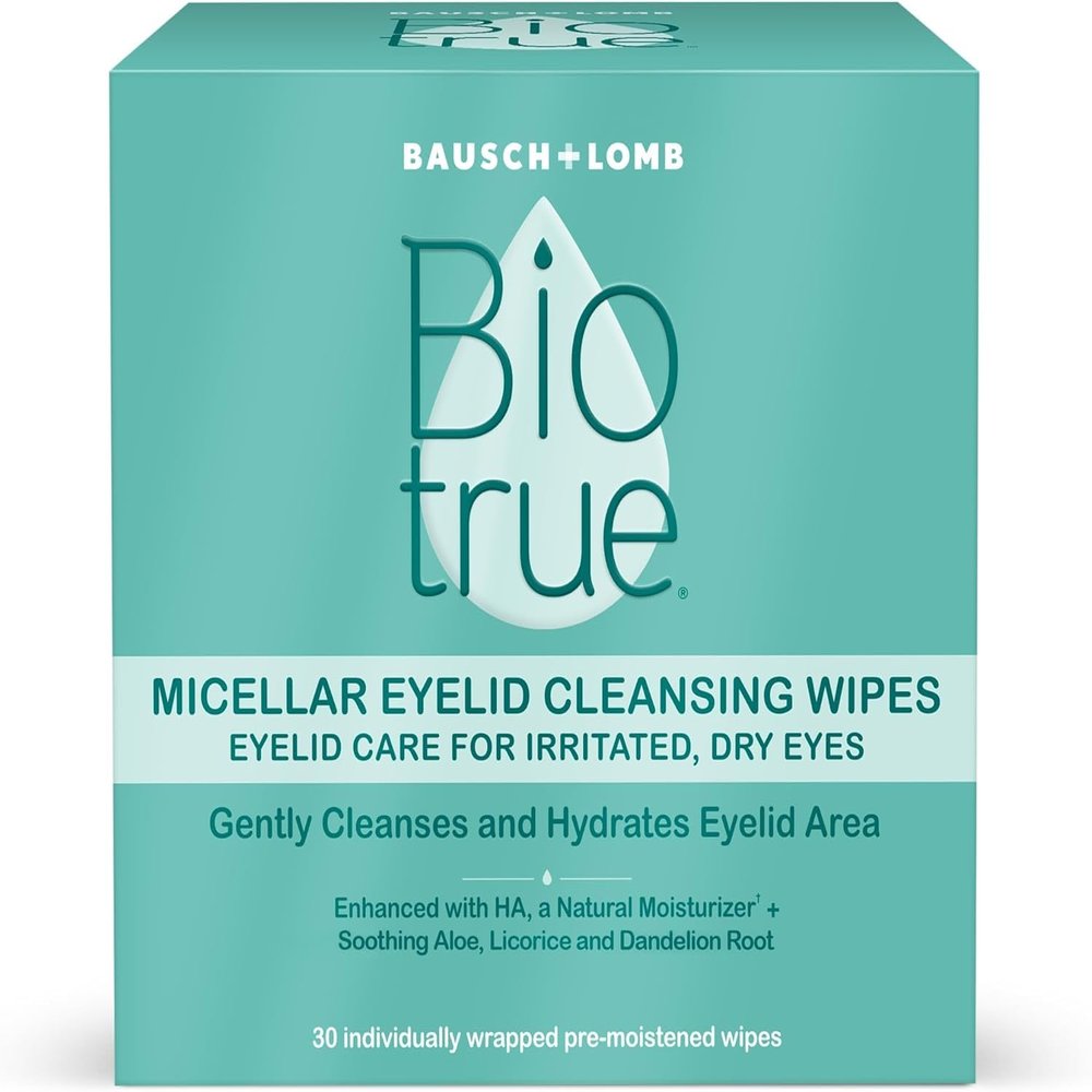 Biotrue Micellar Eyelid Care for Irritated and Dry Eyes Cleansing Wipes, from Bausch + Lomb, Multi, 30 Count