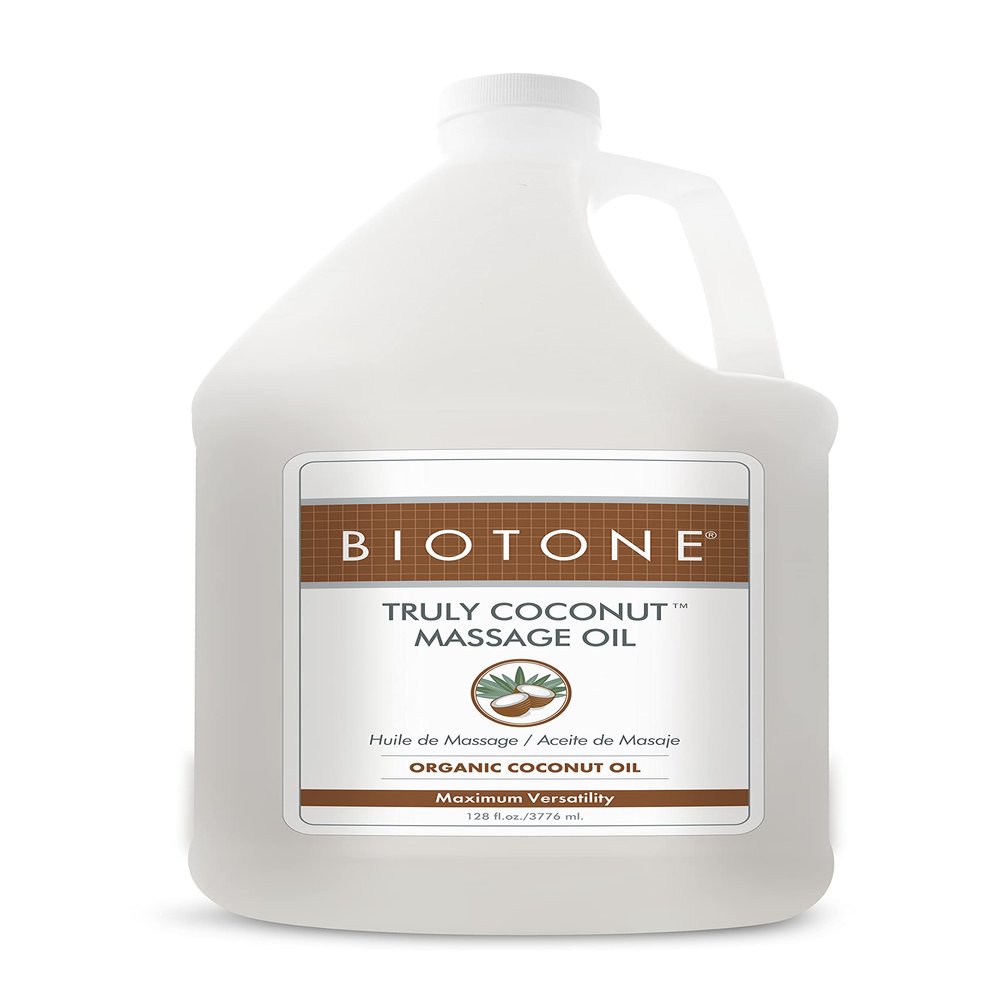 BIOTONE Truly Coconut Massage Oil with Organic Coconut Oil, Melts Away Tension and Promotes Deep Relaxation, Light, Versatile, Long-Lasting, Easy Wash-Out, Can Also Use as a Bodycare Oil