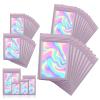 120 PCS Smell Proof Mylar Bags Resealable Odor Proof Bags Holographic Packaging Pouch Bag with Clear Window for Food Storage Eyelash Jewelry Candy Electronics Storage, 4 Sizes(PURPLE) view 1