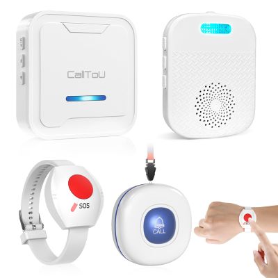 CallToU Caregiver Pager Wireless Call Button for Elderly, 500ft Range, 1 Plug-in & 1 USB Receiver with Vibration & Rechargeable Features for Home Emergency (Ideal for Seniors, Caregivers, and Family)