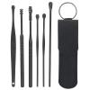 6Pcs Ear Pick Spoon Earwax Removal Tool Kit, with Portable Storage Box Stainless Steel Spiral Ear Wax Cleaner Set (Black)