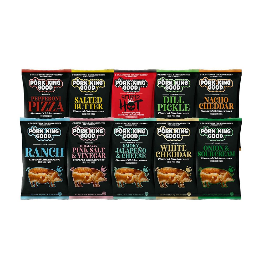 Pork King Good Pork Rinds Variety 10 Pack (Chicharrones) Keto Snacks