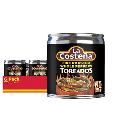 La Costea Whole Serrano Pepper Toreado - Fire Roasted Spicy Green Chiles for Mexican Food, Pico de Gallo, Taco Seasoning, Salsa Verde & Guacamole - Pickled Vegetables - 7.7oz, 6 Pack Canned Chilis