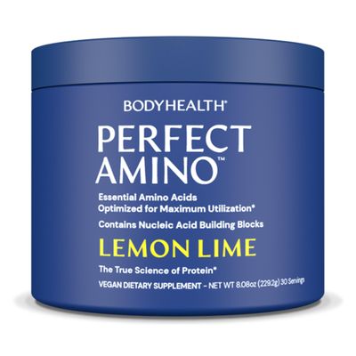 BodyHealth PerfectAmino Powder - BCAA and EAA Powder for Pre and Post Workout - Amino Acid Energy Drink for Men and Women to Support Lean Muscle and Recovery - Lemon Lime - 30 Servings