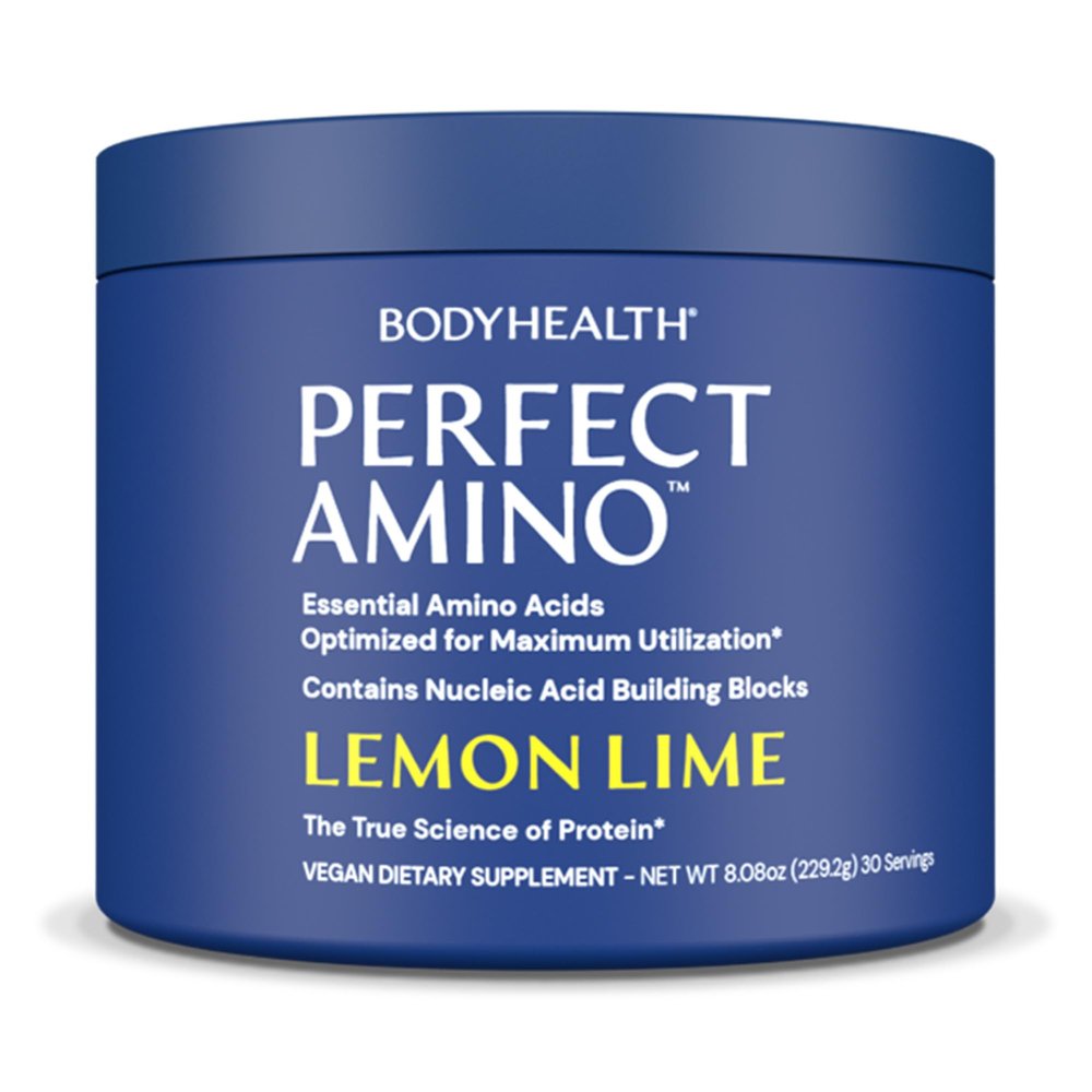 BodyHealth PerfectAmino Powder - BCAA and EAA Powder for Pre and Post Workout - Amino Acid Energy Drink for Men and Women to Support Lean Muscle and Recovery - Lemon Lime - 30 Servings