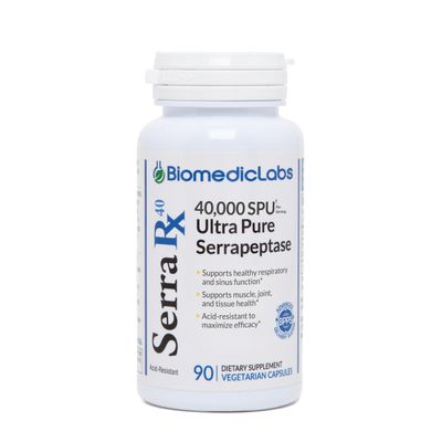 Serra-RX 40,000 SPU Serrapeptase - Acid-Resistant Proteolytic Systemic Enzyme, Non-GMO, Gluten Free, Vegan, 90 Veg Capsules