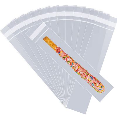 Voikinfo 100 pcs 6" x 17" Long Clear Resealable Cellophane Bags Self Sealing Treat Bags Cookie Bags with Adhesive Flap Gift Wrap Poly Bags Plastic Packaging 1.4 mil