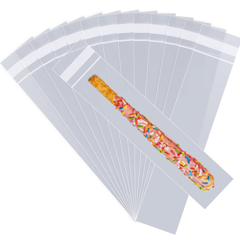 Voikinfo 100 pcs 6" x 17" Long Clear Resealable Cellophane Bags Self Sealing Treat Bags Cookie Bags with Adhesive Flap Gift Wrap Poly Bags Plastic Packaging 1.4 mil