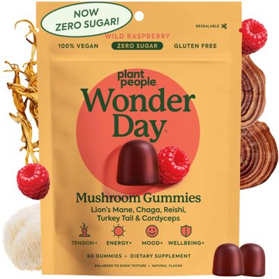 Plant People WonderDay Mushroom Gummies - Lions Mane, Cordyceps, Chaga Mushroom Supplement to Support Immune System De-Stress Boost Mood & Energy in Adults Natural, Vegan, Non-GMO (60 Count)