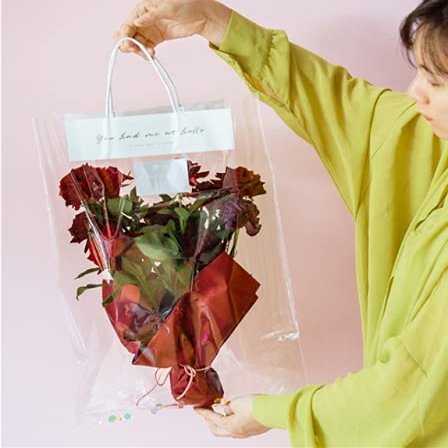 10Pcs Single Flower Sleeves Clear Flower Bouquet Wrapping Bags Mini Floral Packaging Bag with Handles Transparent Flower Tote Bags Florist Packing Material for Wedding Birthday Parties Anniversary