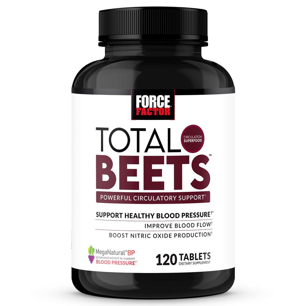 Force Factor Total Beets Blood Pressure Support with Grape Seed Extract and Non GMO Beet Root Powder for Heart Health, Circulation, & Blood Flow, 120 Count