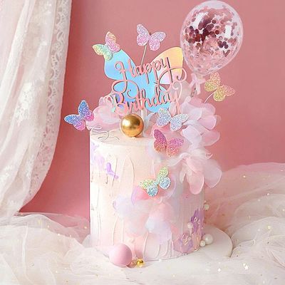 Newmemo 12pcs Gradient Sequins Butterfly Cake Toppers, Rose Gold Confetti Balloon Cake Supplies, Glitter Butterflies Cupcake Toppers Picks, Butterflies Cake Decorations for Birthday Wedding Fairy