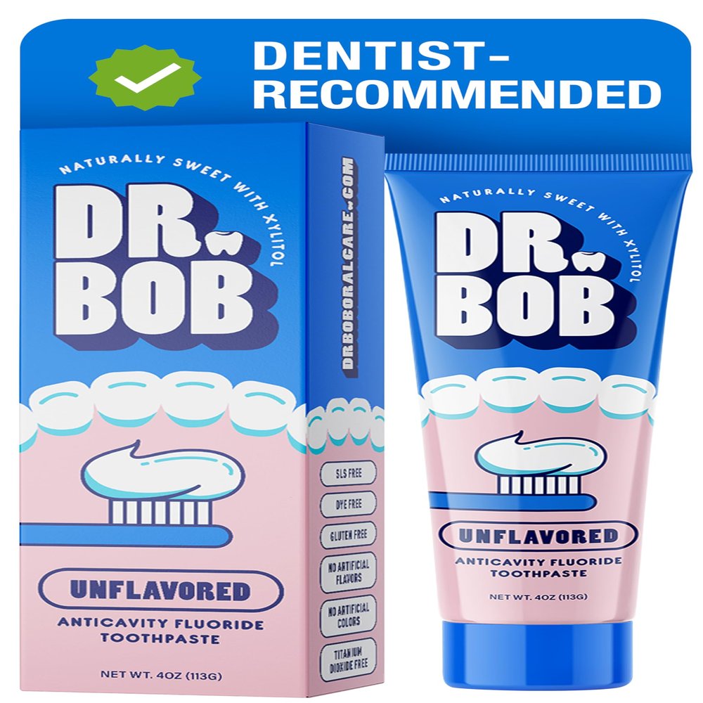 Dr. Bob Unflavored Anticavity Fluoride Toothpaste for Kids, Dentist-Recommended Toothpaste Gel with Xylitol for Sensitive Teeth, SLS-Free, Children and Adult Oral Care, 4 oz., 1-Pack
