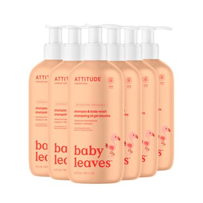 ATTITUDE 2-in-1 Shampoo and Body Wash for Baby, EWG Verified, Dermatologically Tested, Vegan, Orange and Pomegranate, 16 Fl Oz (Pack of 6)