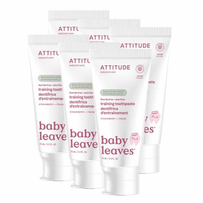 Attitude Baby & Child Fluoride-Free Training Toothpaste, Natural, Vegan, EWG Verified, Strawberry, 2.6 Oz (Pack of 6)