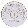 1 Year AA Medallion White Tri-Plate Gold Plated Sobriety Chip view 1