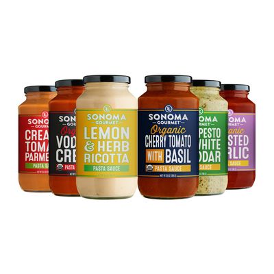Sonoma Gourmet Pasta Sauce Variety Pack  Non-GMO, No Sugar Added  6 Chef-Crafted Flavors  25oz Jars