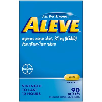 Aleve Pain Reliever & Fever Reducer Gelcaps, Naproxen Sodium, Headache and Back and Body Pain Relief Medicine, for Adults and Children Ages 12 and Up, 90 Count