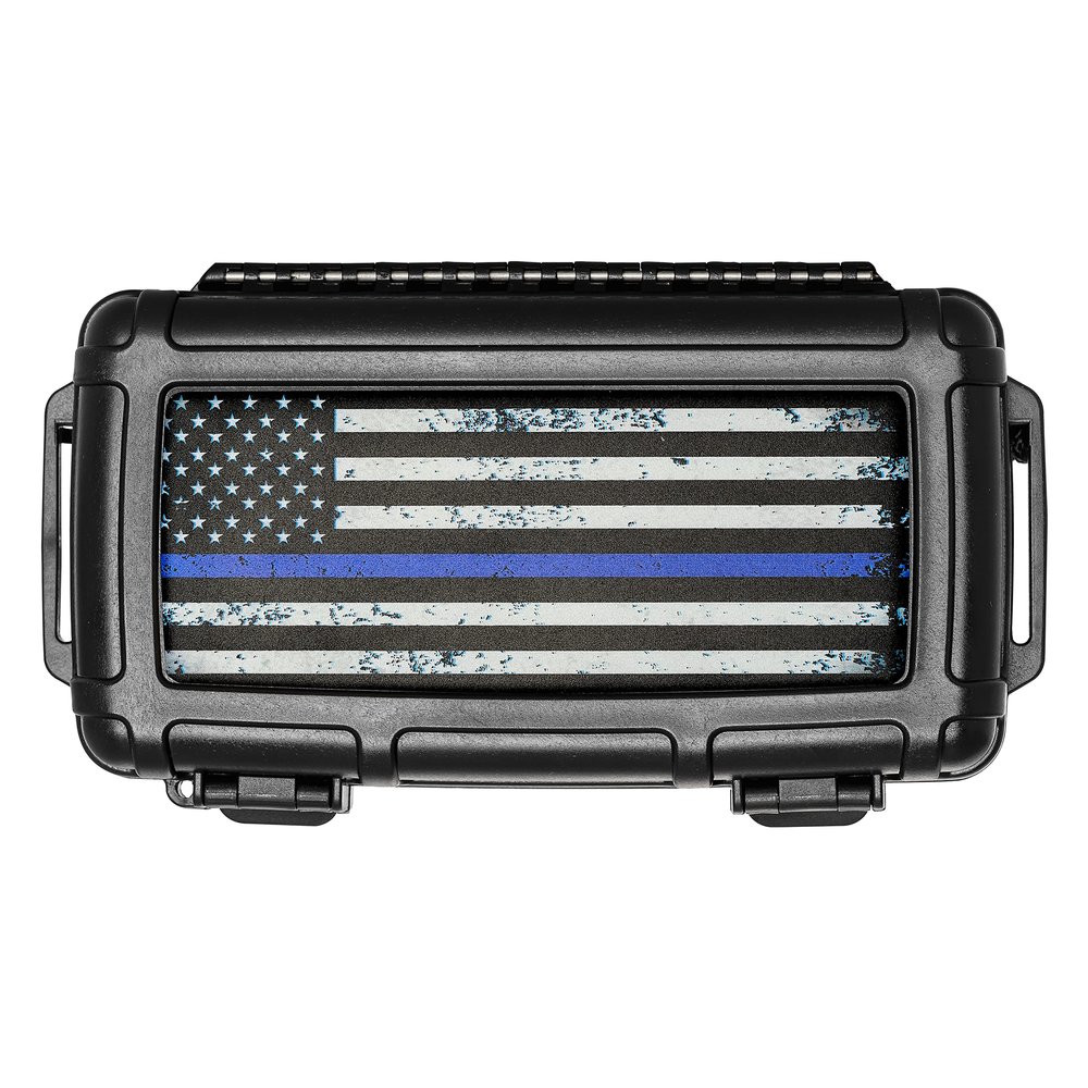 Cigar Caddy Waterproof Travel Cigar Humidor for 5 Cigars, First Responders Series, Blue Line