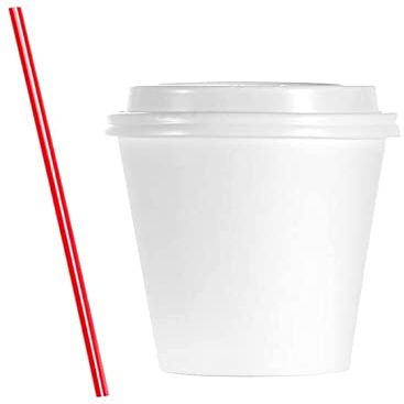 AME D'ESSENCE (150 PC) Combo 8 oz Paper Cups with Dome Lids and Bonus Stirrers Disposable Hot Cups White Coffee Cups
