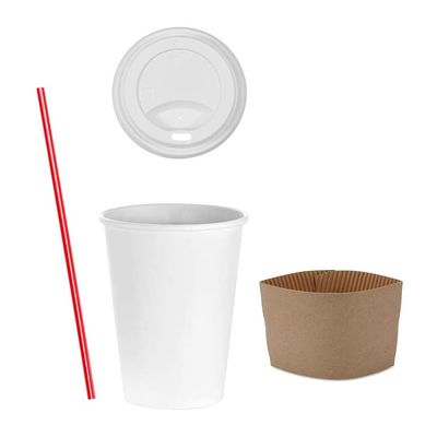 AME D'ESSENCE (150 PC) 20 oz Disposable Cups with Dome Lids Sleeves and Stirrers Hot Paper Cups White Coffee Cups