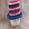 4th of july marshmallow mug hat, crochet marshmallow mug hat, fourth of july, uncle Sam, patriotic marshmallow mug hat view 3