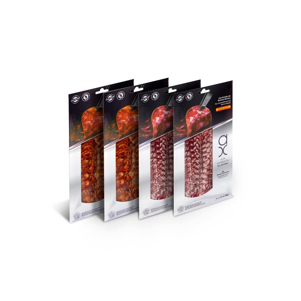 Pack Duo Alta Expresion: All Natural Sliced Dry-uncured Acorn-fed Ibrico Chorizo (2x2 oz) and Salami (2x2 oz) AX by Covap