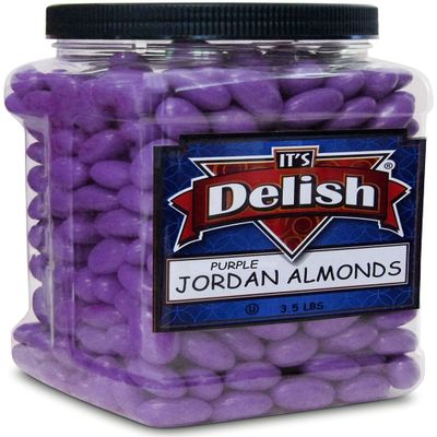 Purple Jordan Almonds by Its Delish, 3.5 lbs Jumbo Container | Bulk Candied Almond Nut with Sweet Hard Candy Coating - Weddings Bridal Showers Baby Girl Theme Party Favors - USA Made, Vegan & Kosher
