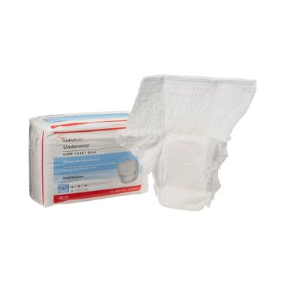 Cardinal Health Protective Underwear, Sure Care Extra, Moderate Absorbency, Small/Medium, 1840A, Bag of 20