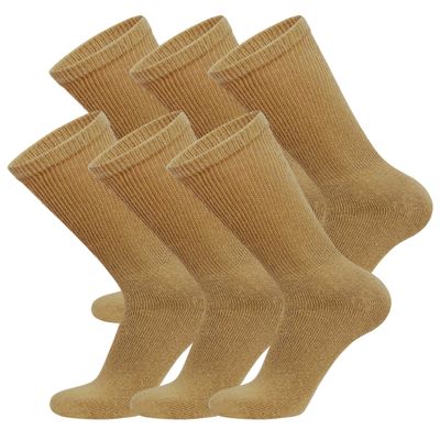 6 Pairs of Cotton Diabetic Non-Binding Neuropathy Crew Socks (Khaki, Fits Mens Shoe Size 12-14.5)