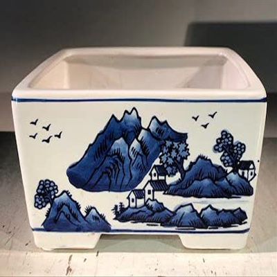 Bonsai Boy L367p 8.5 x 6.5 x 4 in. Porcelain Bonsai Pot Blue & White - Rectangle