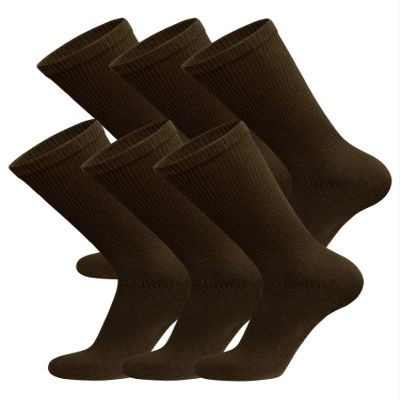 6 Pairs of Cotton Diabetic Non-Binding Neuropathy Crew Socks (Brown, Fits Mens Shoe Size 12-14.5)
