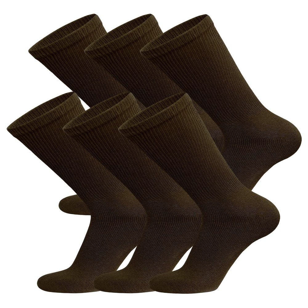 6 Pairs of Cotton Diabetic Non-Binding Neuropathy Crew Socks (Brown, Fits Mens Shoe Size 12-14.5)
