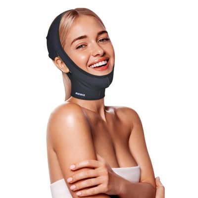 Post Surgical Chin Strap Bandage for Women Neck and Chin Compression Garment Wrap Face Straps Jowl Tightening Chin Lifting (L, Black)